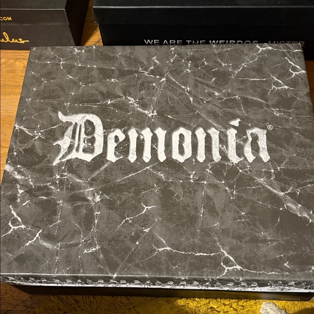 Demonia camel black velvet boot - worn once - in box